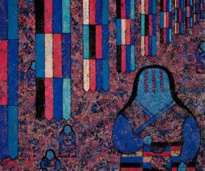 熊文韵，神寺，日本岩彩于亚麻布上和混合材料，73×61cm， 1995